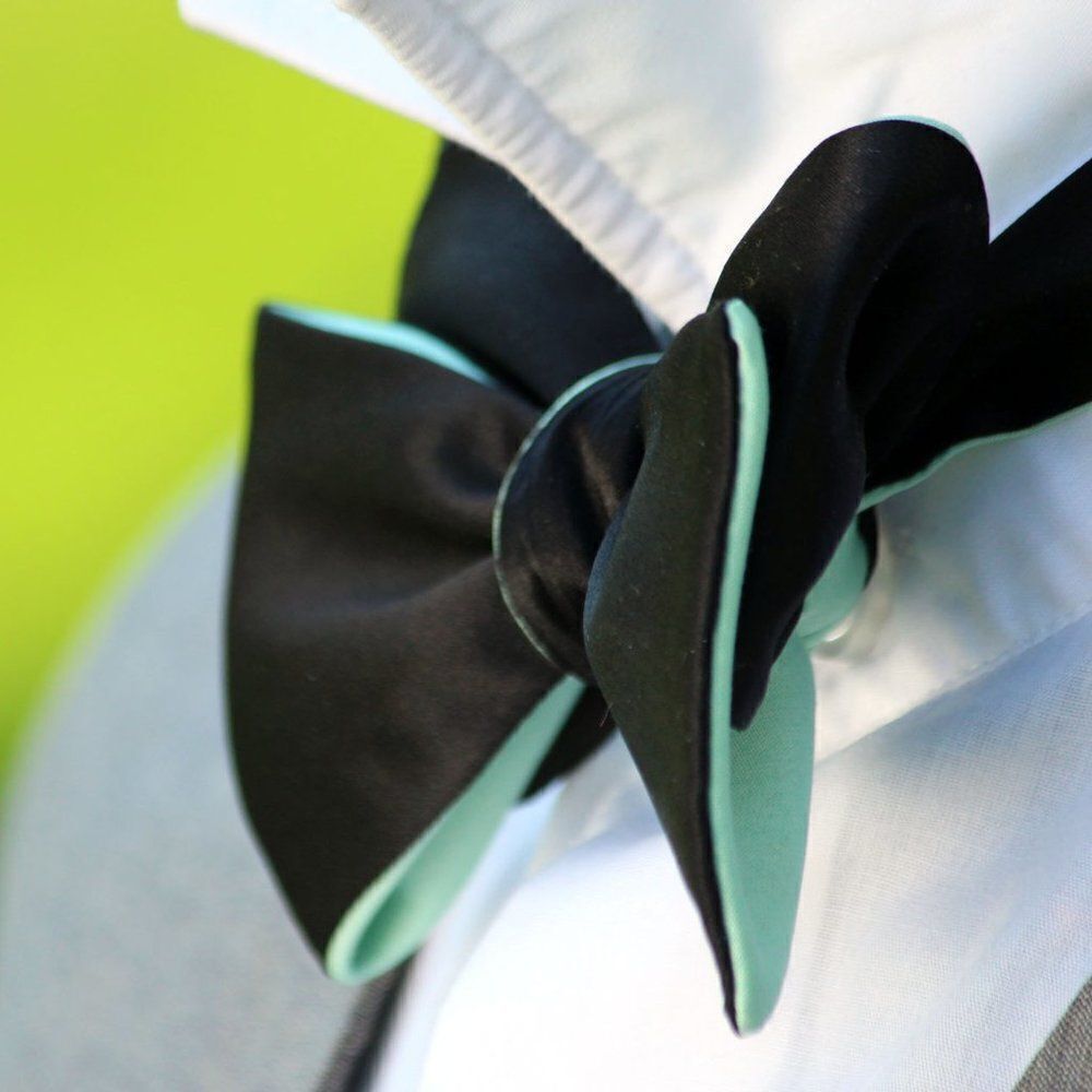 Men's bow tie Black Mint Reversible‎ Silk Self - tied SR355